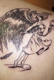 男生肩部抽象线条人物肖像天使翅膀纹身图片