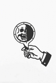 黑灰素描创意抽象镜中骷髅纹身手稿
