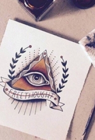 彩绘水彩创意个性几何元素眼睛纹身手稿