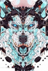 彩绘水彩创意花纹个性设计狼头纹身手稿