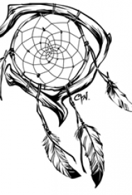 黑色线条创意唯美捕梦网纹身手稿