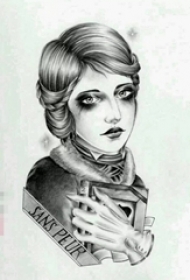 黑色素描创意个性抽象欧美女生人像纹身手稿