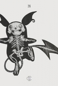 个性的黑色卡通轮廓骷髅皮卡丘纹身图片