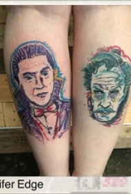 女生腿上彩绘技巧简约线条人物肖像纹身图片