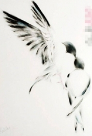 虚实结合的黑色点刺小动物小鸟纹身手稿