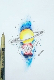 彩绘水彩素描泼墨文艺小清新星球纹身手稿