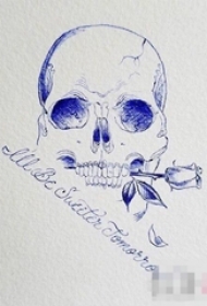 神秘的简单线条花体英文和骷髅纹身手稿