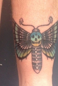 情侣小腿上彩绘小动物骷髅蝴蝶纹身图片