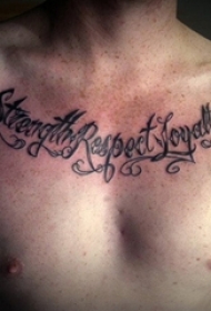 男生锁骨下黑色线条素描创意文艺唯美花体英文纹身图片