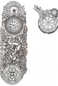 黑灰素描创意精美花纹钟表纹身手稿