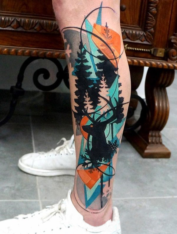 多款关于小腿上的几何线条创意纹身图案