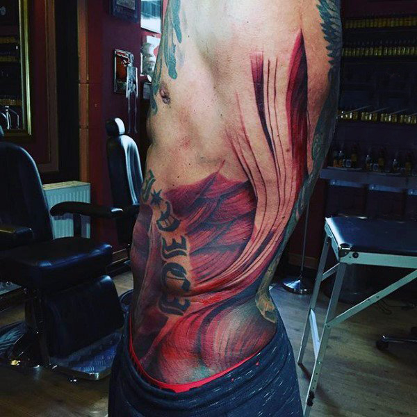 适合男生的彩绘抽象线条3d写实肌肉纹身图案