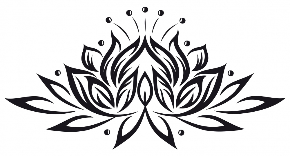 唯美的黑色简单线条创意植物花朵莲花纹身手稿