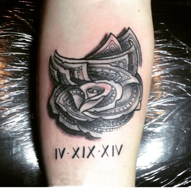 堆金积玉的创意几何元素简单线条货币纹身图案