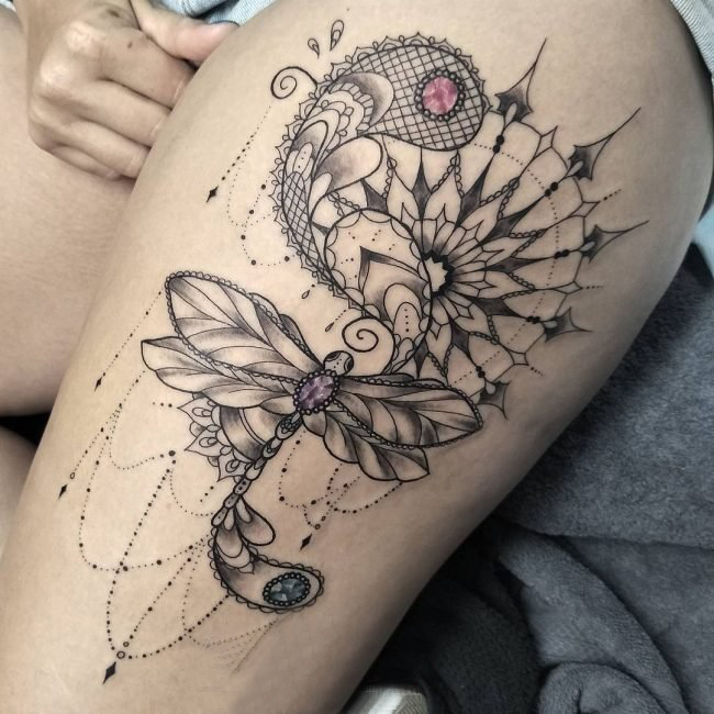 黑色线条素描几何元素蕾丝元素唯美纹身图片