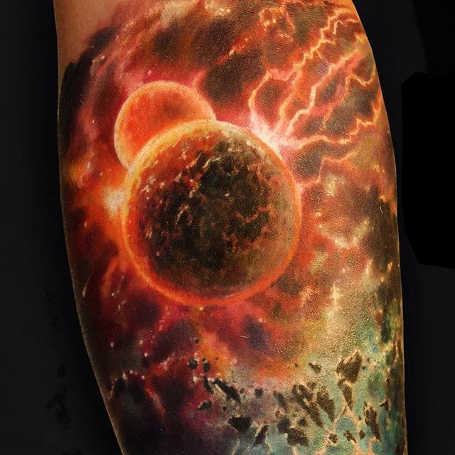 绚丽的彩绘几何抽象线条宇宙星空元素星球纹身图案