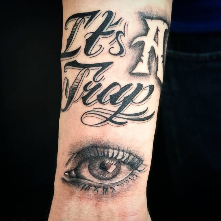 创意十足的黑色几何简单抽象线条英文纹身图案