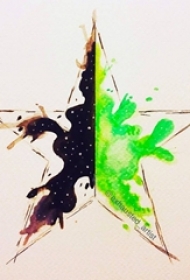 创意十足的彩绘泼墨几何线条五角星纹身手稿