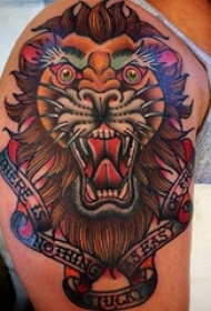 男生手臂上彩绘水彩素描擦创意霸气狮子头纹身图片