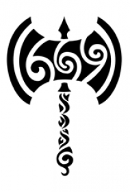 男性喜爱的黑色的斧头形状部落图腾纹身手稿图片