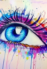 彩绘水彩泼墨唯美梦幻眼睛纹身手稿