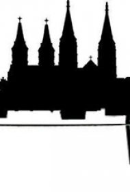 雄伟的黑色几何线条创意建筑物轮廓纹身手稿