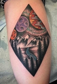 女生手臂上彩绘水彩素描创意文艺风景纹身图片