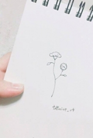 黑色线条文艺小清新的唯美花朵纹身手稿
