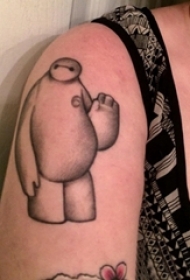 女生手臂上黑灰点刺抽象线条卡通人物大白纹身图片