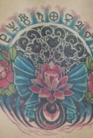 创意的彩绘渐变几何简单线条蝴蝶结和花朵纹身图片