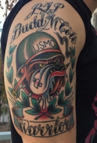 男生手臂上彩绘水彩素描创意斗牛犬纹身图片