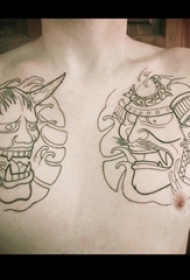 男生胸口上黑色线条创意日本元素般若纹身图片