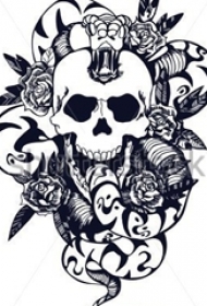 黑灰素描创意霸气骷髅蛇图腾纹身手稿