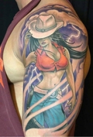 男生手臂上彩绘水彩素描创意女生人物纹身图片