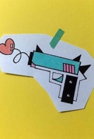 彩绘水彩素描创意卡通手枪精致纹身手稿