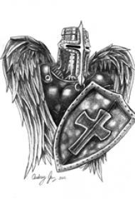 黑灰素描创意霸气精致武士纹身手稿