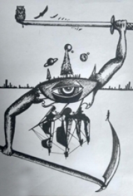 个性的黑色点刺几何线条创意眼睛纹身手稿