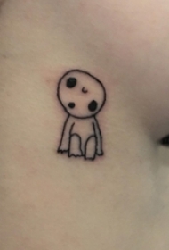 女生侧腰上黑色几何线条卡通骷髅纹身图片