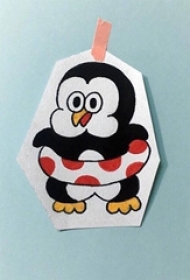 彩绘水彩素描创意可爱企鹅卡通纹身手稿