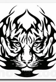 黑色素描创意霸气老虎头精美纹身手稿