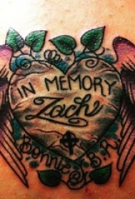 男生背部彩绘水彩素描创意心形花体英文翅膀纹身图片