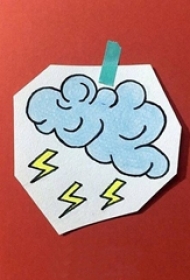 可爱的彩绘几何抽象线条云朵和闪电纹身手稿