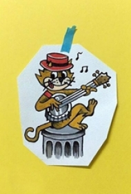 彩绘水彩素描创意可爱小猫弹奏纹身手稿