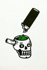 创意十足的彩绘简单线条骷髅和打火机纹身手稿