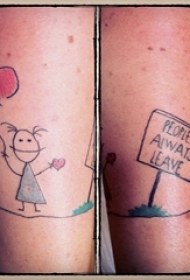 女生小腿上彩绘几何简单线条创意卡通纹身图片
