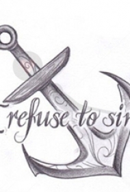 创意的黑灰点刺英文和几何线条船锚纹身手稿