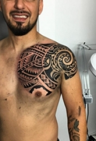 多款黑灰素描点刺技巧创意几何元素精美纹身图案