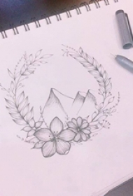 黑灰素描创意文艺花朵风景纹身手稿