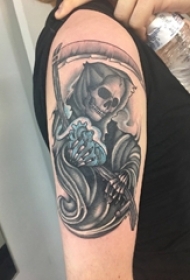 黑灰素描点刺技巧创意骷髅抽象人物纹身图片