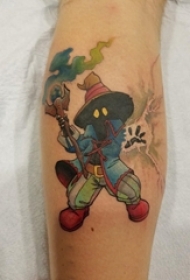 女生小腿上彩绘渐变抽象线条卡通人物纹身图片
